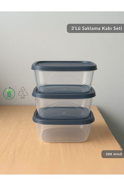 Jet's Home Set of 3 Storage Containers Square Food Container Bpa Free Suitable for Deep Freezer 250 ml