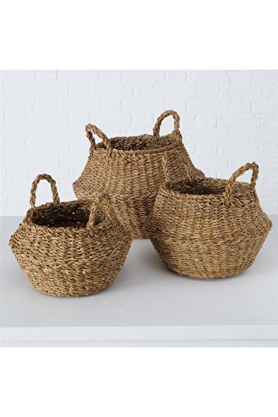 Bahçem Set de 3 ghivece/coșuri/organizatoare rotunde din paie de iarbă de mar...