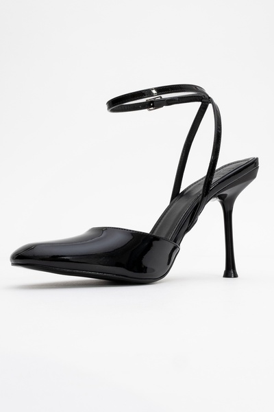 LuviShoes Blues Black Patent Leather Round Toe Ankle Lace-Up Women's High Heel Shoes