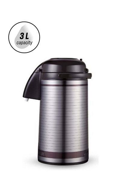 ROYALFORD Airpot Flask, 3L, Double Wall Vacuum Insulation, Dark Brown/Silver
