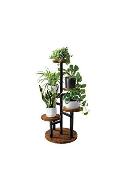 doğaldanal Dekoratif metal-Ahşap 5 raflı çiçeklik rafı 80 cm