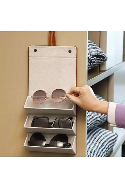 essacraft Travel Leather Eyeglasses Box with 3 Compartments