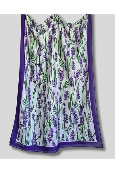 POZİTİF MRK Purple Cotton Shawl Watercolor Lavender Patterned 70Cmx190Cm