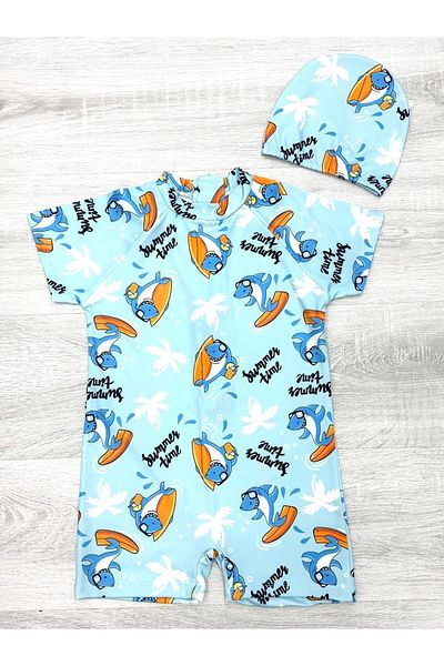 MODANINO Boy's Swimming Cap Set (Jumpsuit Swimsuit + Swimming Cap) 2-8 Years 12219