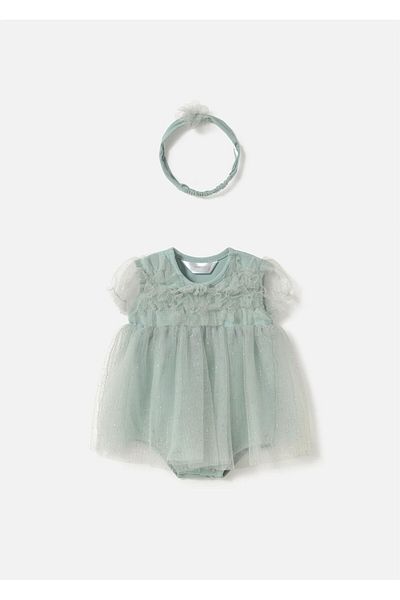 MAYORAL Baby Girl Hair Banded Tulle Dress Jumpsuit Mint 1659