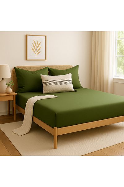Prime Sleeks 100% Cotton Double Fitted Sheet Set – 160X200 cm Sheet - 2 Pillowcases