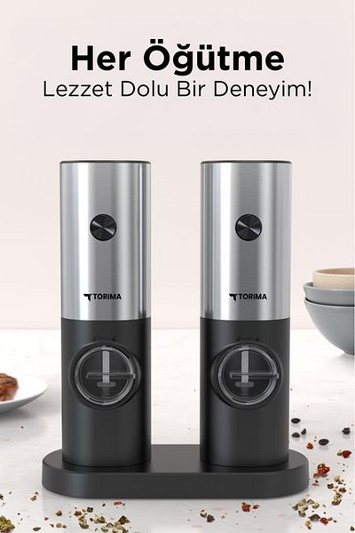 Torima Kymq-16-Bs Black Battery Powered Automatic New Generation Salt Pepper Mill Spice Grinder with Lights