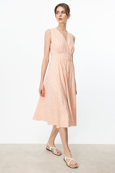 Ekol V Yaka Kolsuz Maxi Boy Elbise