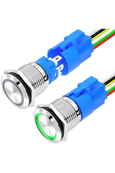 CLASSLIGHTS Buton metalic, 220V, 19mm, cu reținere, LED verde, ElectroAZ