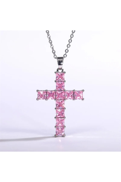 Müstesna Haç Kolye Zirkon Taşlı Şık Aksesuar Hac Cross Istavroz Kolyeleri