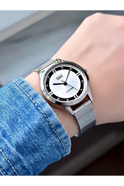 Q&Q Wicker Cord Silver Color Minimal Women's Wristwatch