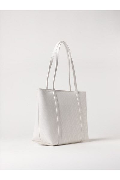 Armani Exchange Women's Ax Text Patterned Leather Silver Accessory Detailed Large White Shoulder Bag Xw 001199   Af15325-F0009