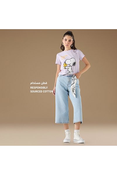 SP Characters Snoopy Dog Print Crew Neck T-shirt with Short Sleeves
