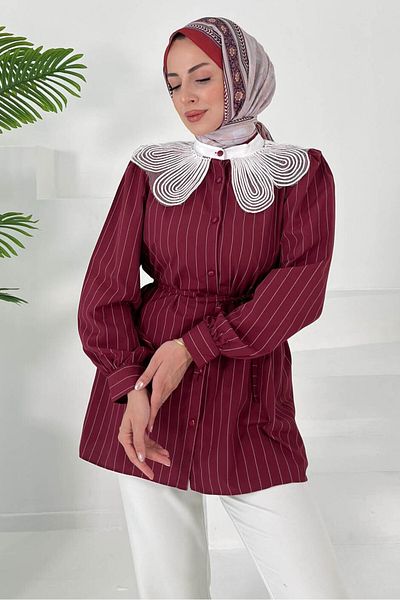 TOFİSA Striped Tunic Claret Red - 27000