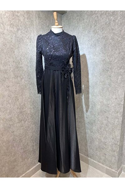 Famelin 24y645 Abiye Üstü Simli Beli Çiçekli Siyah