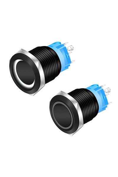 CLASSLIGHTS Buton negru 19mm cu blocare și LED alb, Electroaz