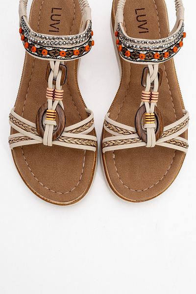 LuviShoes Sandale de damă CHER bej cu curea din piatră