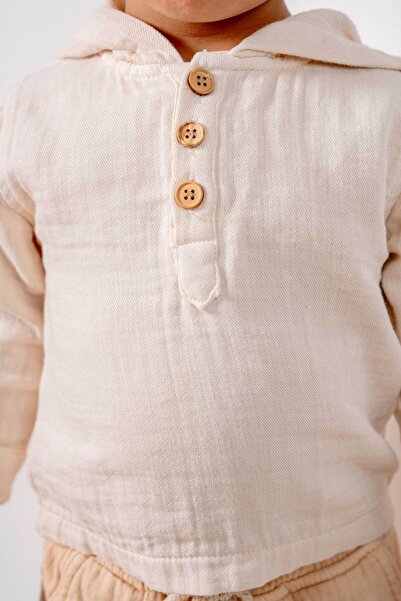 bombe Baby Kids Beige Cotton Hooded Comfortable 2-Piece Set Trend Fashion Bottom Top Set