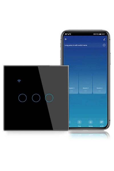CLASSLIGHTS Întrerupător inteligent triplu tactil, Negru, WiFi, Classlights, 10A, Control vocal, Smart Life / Tuya, LED