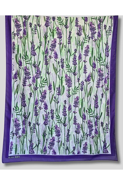 POZİTİF MRK Purple Cotton Shawl Watercolor Lavender Patterned 70Cmx190Cm
