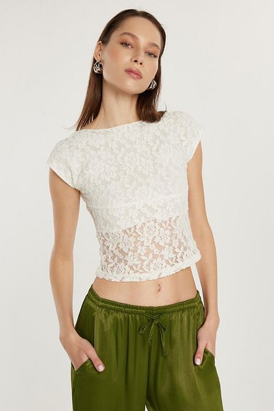 Tudors Women's Standard Fit Regular Cut Lace Back Detailed Blouse
