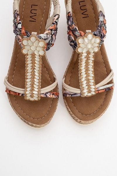 LuviShoes Sandale cu toc cu pană pentru femei SOGNO Beige Stone