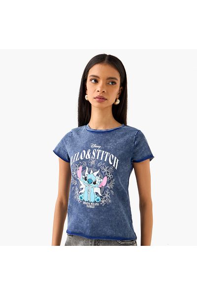 SP Characters Lilo and Stitch Print T-shirt with Crew Neck
