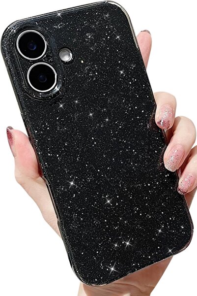 Ceponya iPhone 16 Plus Kılıf Kamera Korumalı Simli Parıltılı Lüks Silikon