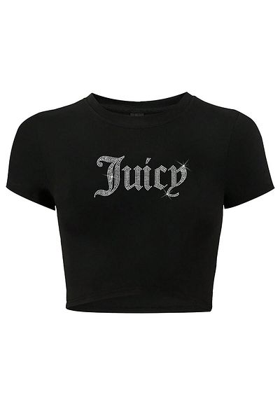 BRZ COLLECTION Tricou de damă cu imprimeu cu piatră de cristal Juicy Crop negru