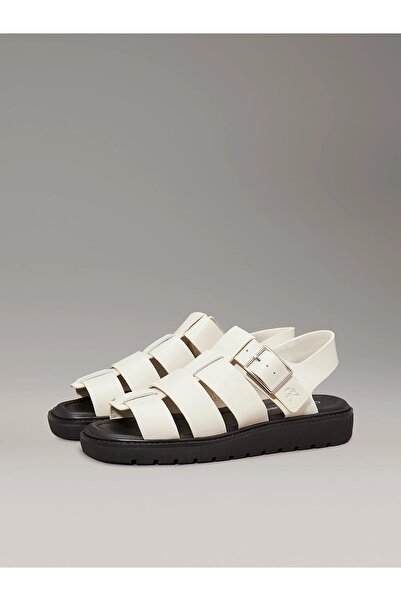 Calvin Klein Kadın Siyah-beyaz Deri Balıkçı Sandalet