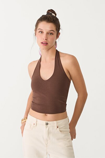 Stradivarius Halter yaka crop top
