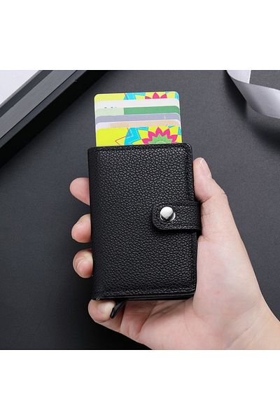 OEM Slim black wallet, RFID, made of eco-leather and aluminum alloy, 9.7 x 6.7 cm