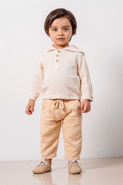 bombe Baby Kids Beige Cotton Hooded Comfortable 2-Piece Set Trend Fashion Bottom Top Set