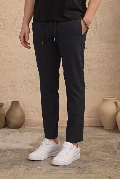 BRACCAS Чоловічі брюки Slim Fit з поясом, текстуровані, синього кольору