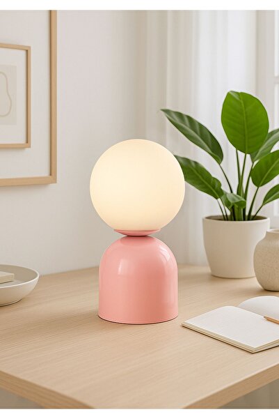 HOMİNG Homing Mounted Globe Glass Soft Pink Lampshade Table Lamp 241840