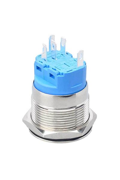 CLASSLIGHTS Buton metalic, 220V, 22mm, cu reținere, LED albastru, ștecher inclus, ElectroAZ