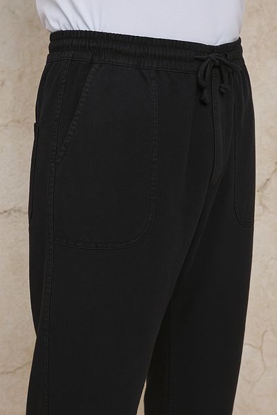 Royalside Men's Black Linen Loose Cut Lace up Trousers