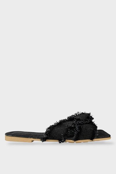 Liger Women's Tassel Detail Cross Denim Slippers Black