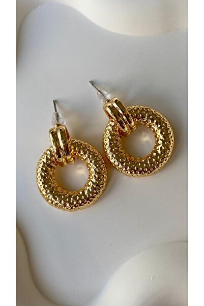 H&S AKSESUAR Desenli Halka Küpe Gold