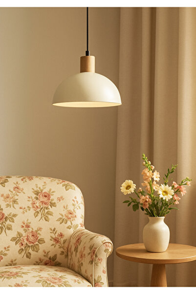 HOMİNG Homing Nuuq Ahşap Detaylı Metal Sarkıt Krem