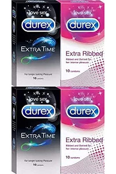 Durex Extra Time, Extra Ribbed (40 Pieces) Condom (Set of 4, 40S)