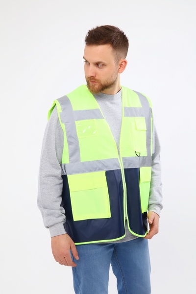 Çamdalı İş Elbiseleri Vestă de avertizare inginer galben bleumarin combinație cu buzunare multiple cu fermoar