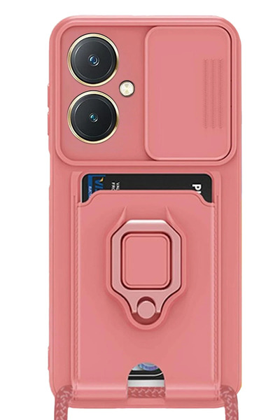 NewFace حافظة فيفو Y27 من السيليكون مع حلقة زيما لبطاقة العمل - وردي Dpmah