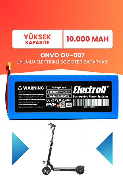 ELECTROLL Onvo Ov-007 Uyumlu Batarya (Yüksek Kapasite) 36v 10.000mah Pil Elek...