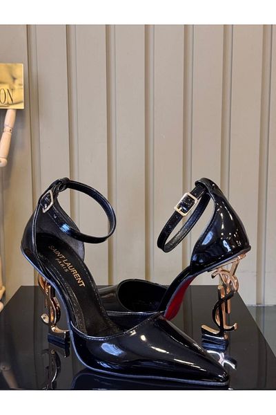 milyon shoes نعل أحمر، كعب خاص، حذاء جلدي أسود لامع