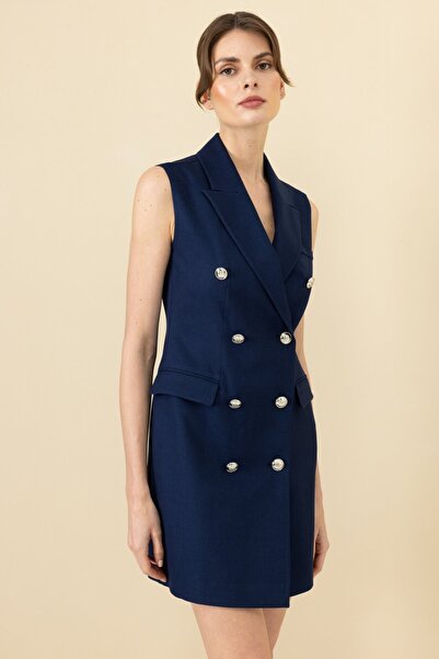 Ekol Kruvaze Yaka Kolsuz Elbise