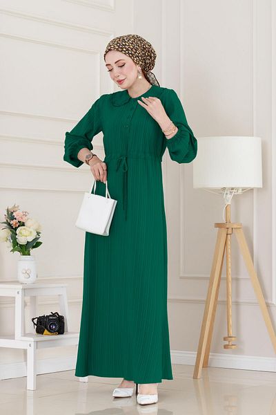 Sevitli Rochie Nova cu guler Guipure - Verde smarald