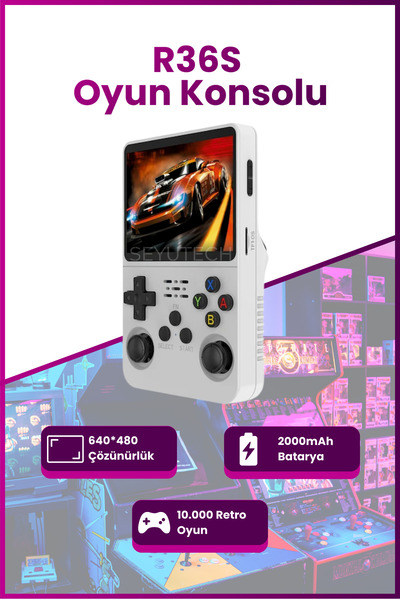 SEYUTECH R36S Oyun Konsolu Yeni Nesil El Atarisi 64GB 15.000+ Oyun 3.5inç HD ...