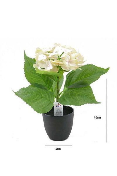 DRAMA HOME Artificial Hydrangea Plant in Pot - 40cm H x 14cm W - Realistic Leaves and Natural-Looking Flowers