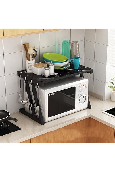 Quasar & Co. Universal Shelf, Microwave Safe, 57x38x38 Cm, Wood/Metal, Marbled Black